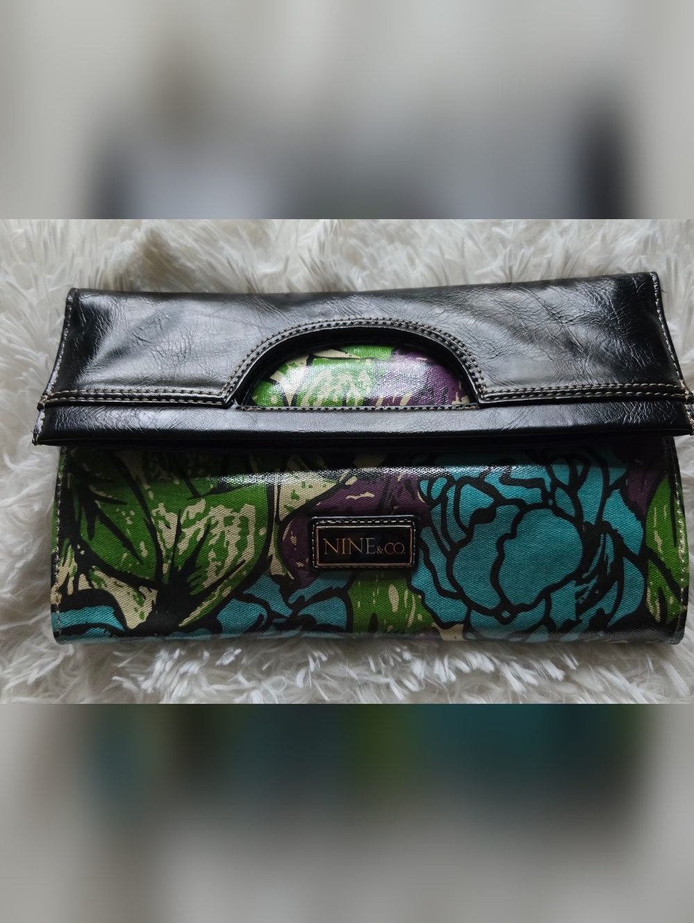 Nine & Co. Floral Canvas Clutch in Teal and Purple